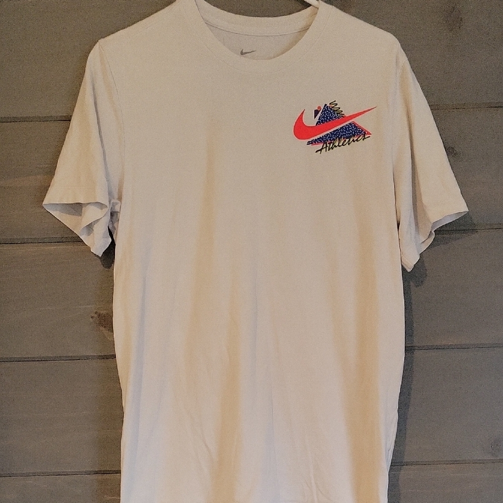 Nike White Tee with Blue and Pink Logo